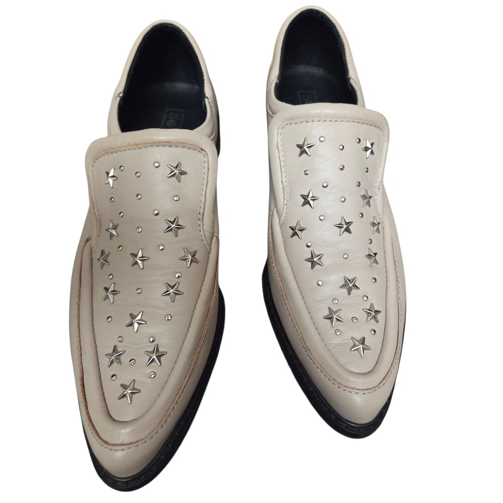 Studded Star Loafers Slip‎ On Dress Shoes Neutral Color Block Heel